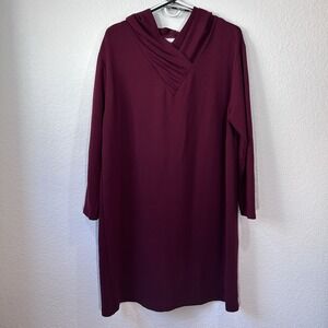 Calvin Klein Women's Maroon Hoodie Tunic Dress V Neck Size XL Work Casual Soft